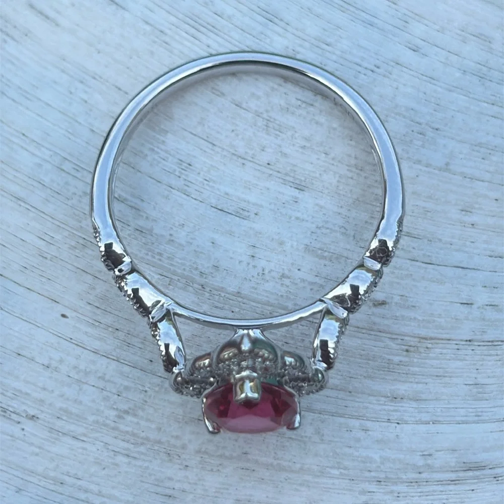 Pear Cut 1.25 tcw Genuine Ruby & Diamond Ring Sterling Silver Size 7 - Picture 8 of 14